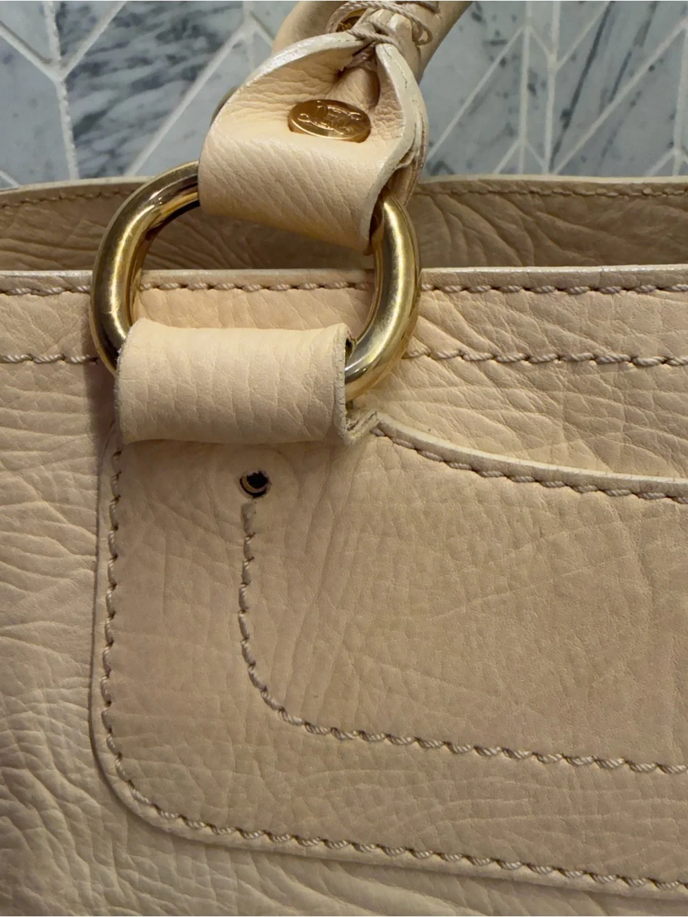 Celine Cream Leather Satchel with Gold Hardware